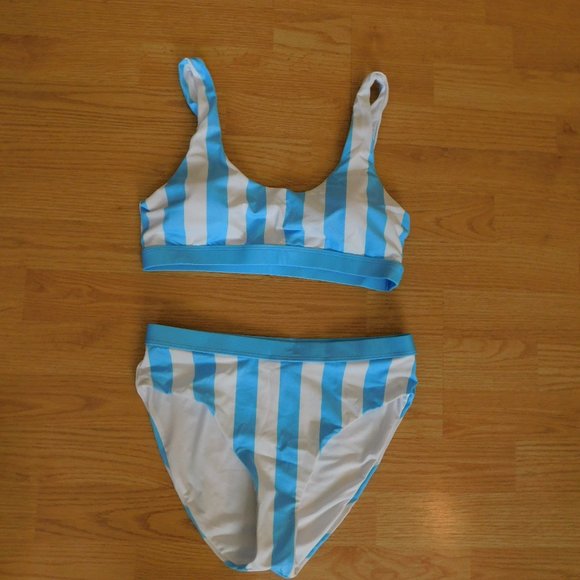 no name Swim Blue White High Waisted Bikini L Xl New Poshmark